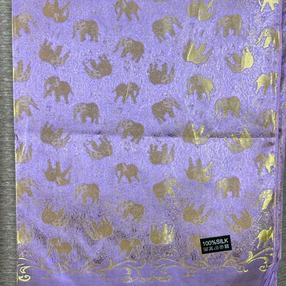 Purple and Gold Elephant Silk Scarf